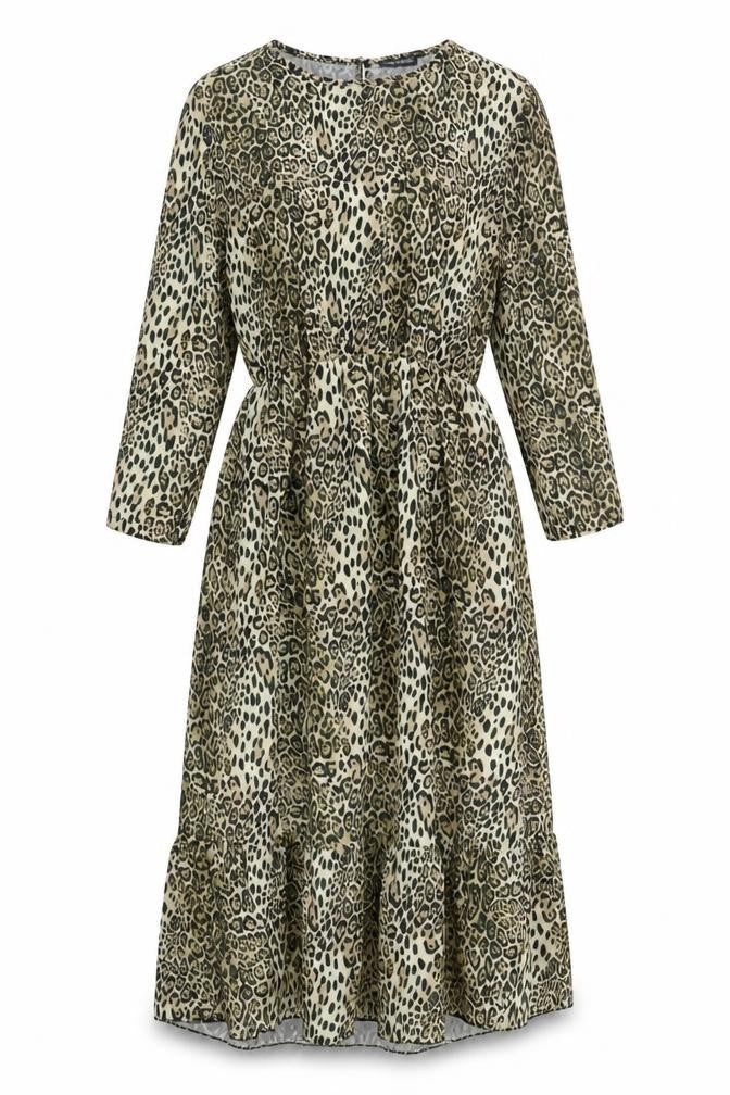 I SAW IT FIRST Womens Brown Animal Print Polyester A-Line Size S Round Neck Button - Leopard Print