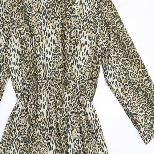 I SAW IT FIRST Womens Brown Animal Print Polyester A-Line Size S Round Neck Button - Leopard Print