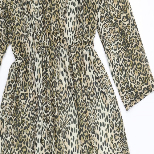 I SAW IT FIRST Womens Brown Animal Print Polyester A-Line Size S Round Neck Button - Leopard Print