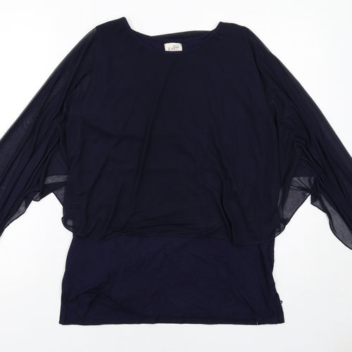 A Postcard From Brighton Womens Blue Viscose Basic Blouse Size S Round Neck