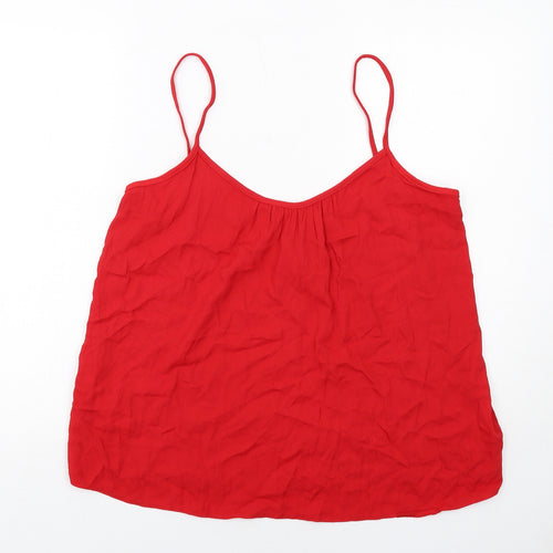 Mango Womens Red Viscose Basic Tank Size L V-Neck