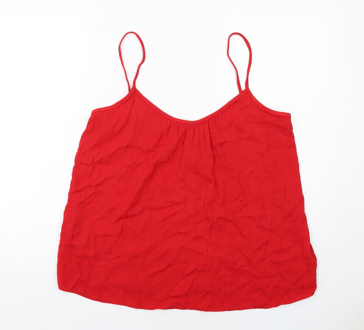 Mango Womens Red Viscose Basic Tank Size L V-Neck