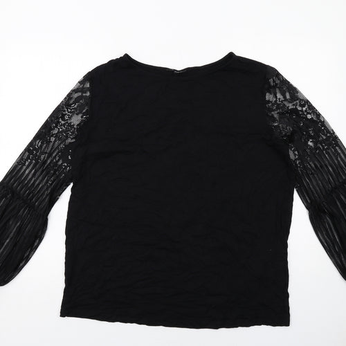 Body Flirt Womens Black Viscose Basic Blouse Size L Round Neck - Lace Sleeves
