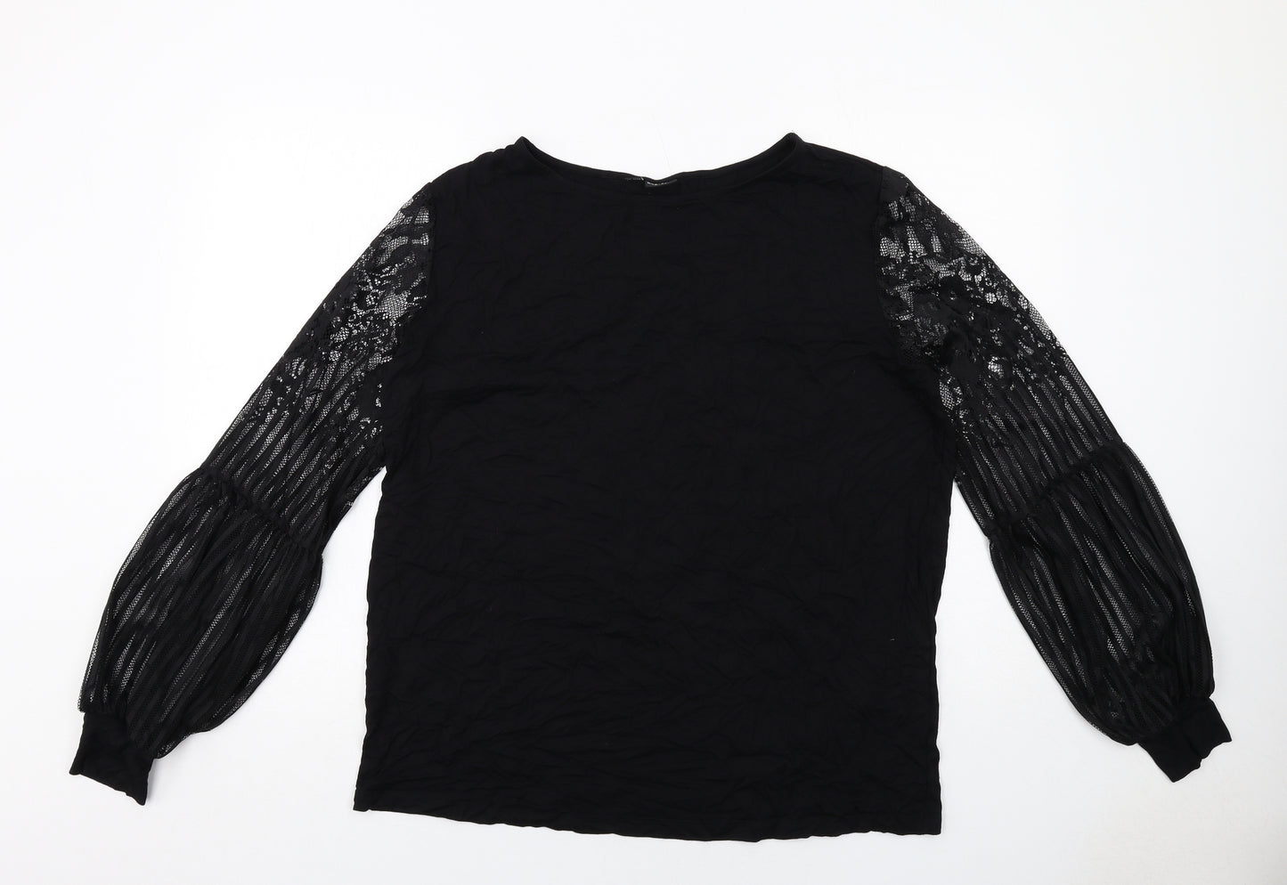 Body Flirt Womens Black Viscose Basic Blouse Size L Round Neck - Lace Sleeves