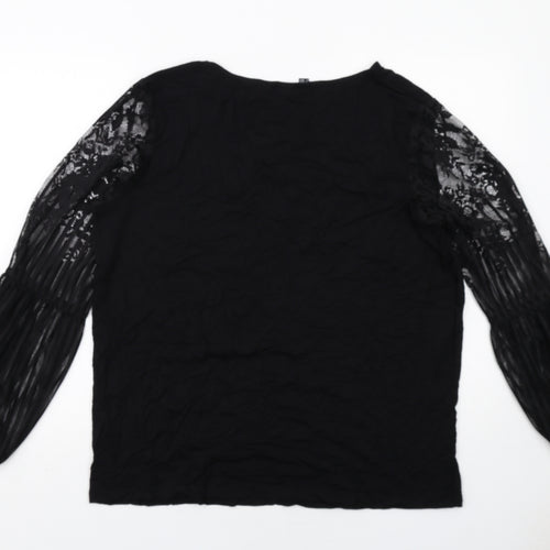 Body Flirt Womens Black Viscose Basic Blouse Size L Round Neck - Lace Sleeves
