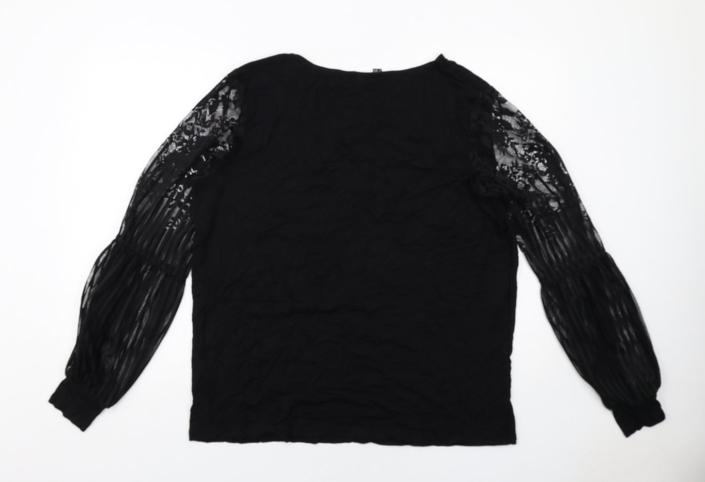 Body Flirt Womens Black Viscose Basic Blouse Size L Round Neck - Lace Sleeves