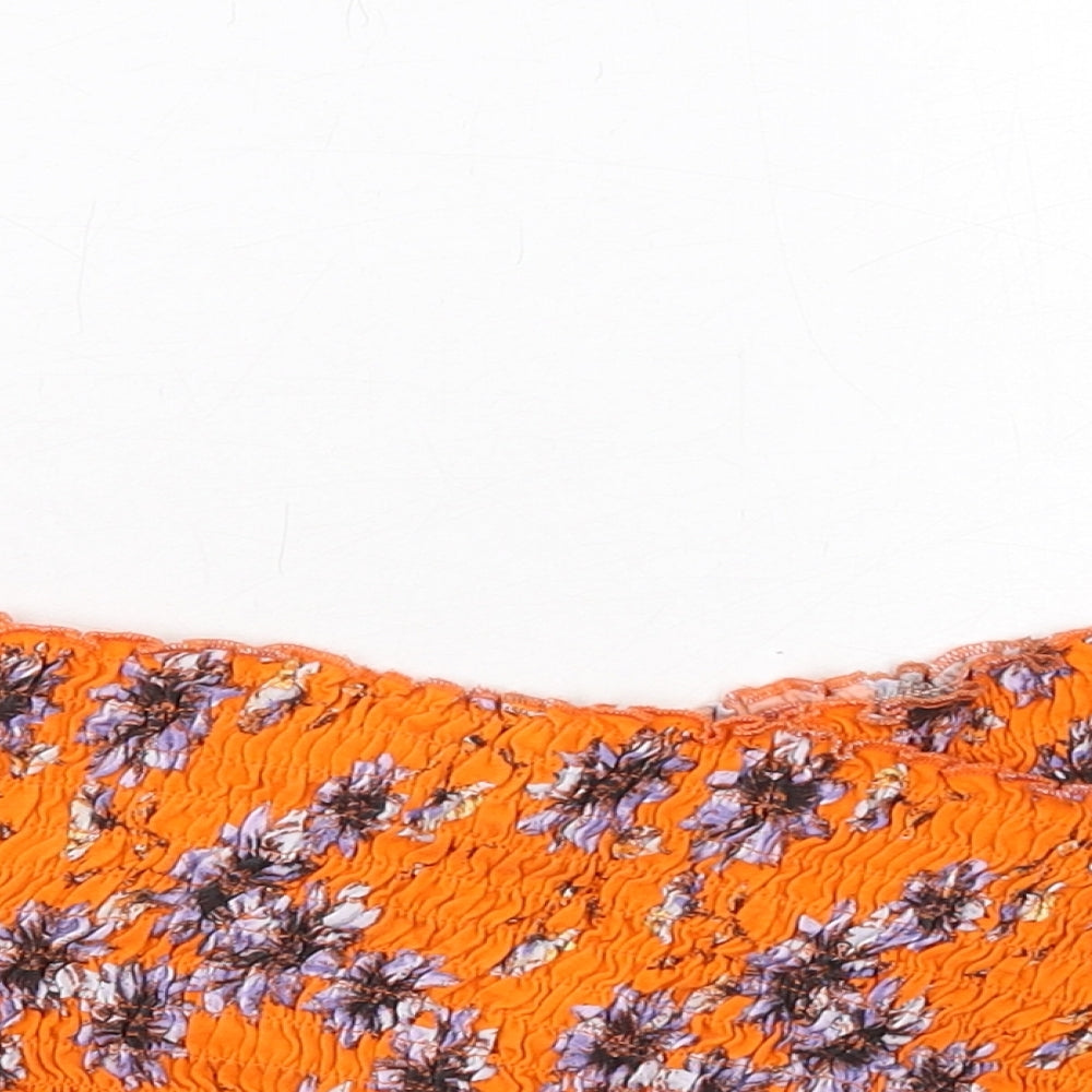 Topshop Womens Orange Floral Cotton Cropped Tank Size 8 Round Neck