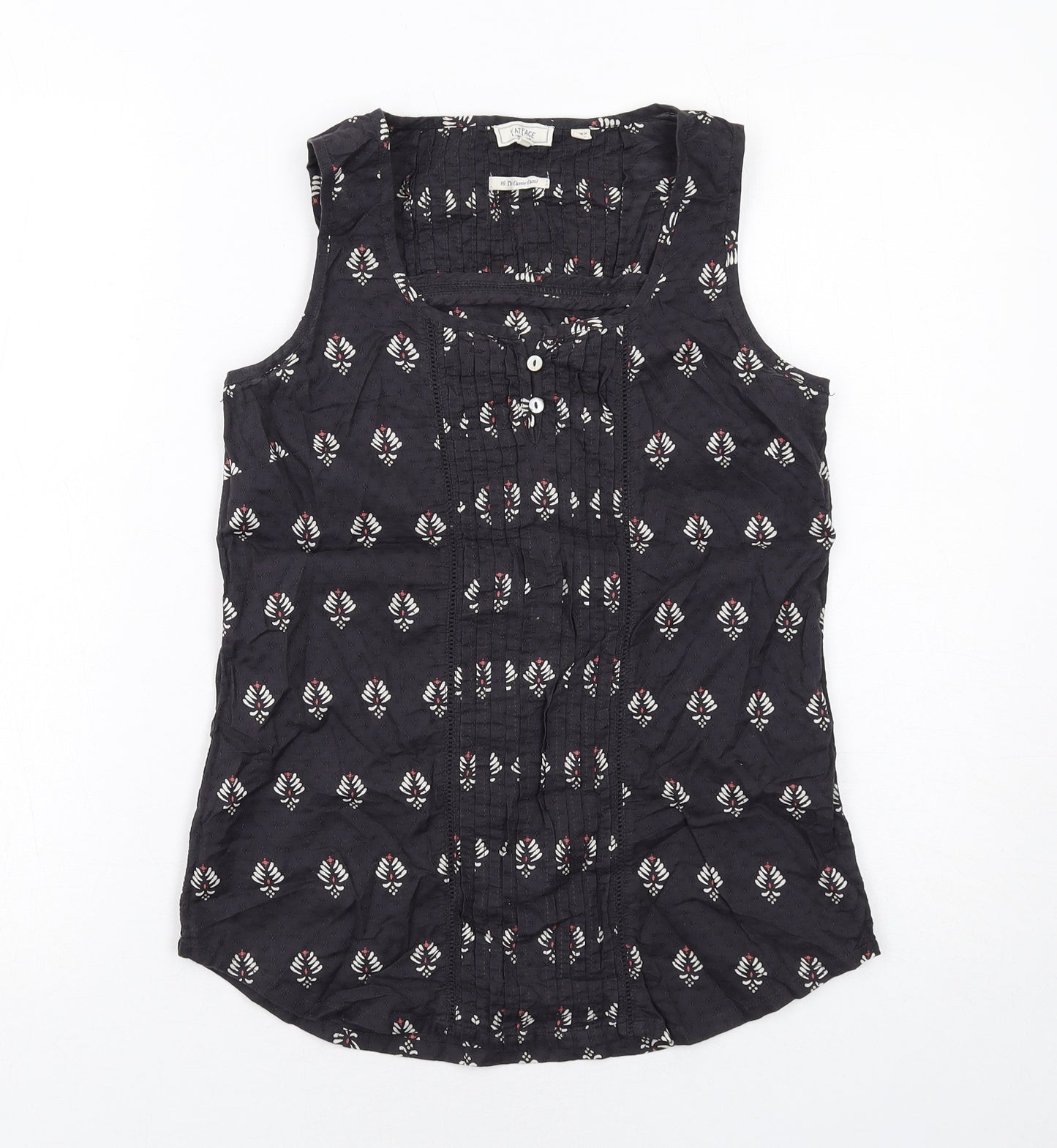 Fat Face Womens Grey Geometric Cotton Basic Tank Size 8 Square Neck