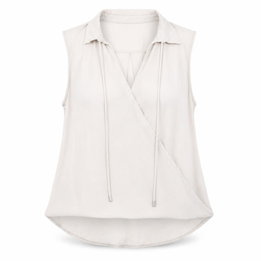 Front view of River Island women’s grey polyester basic tank, size UK 10, collared