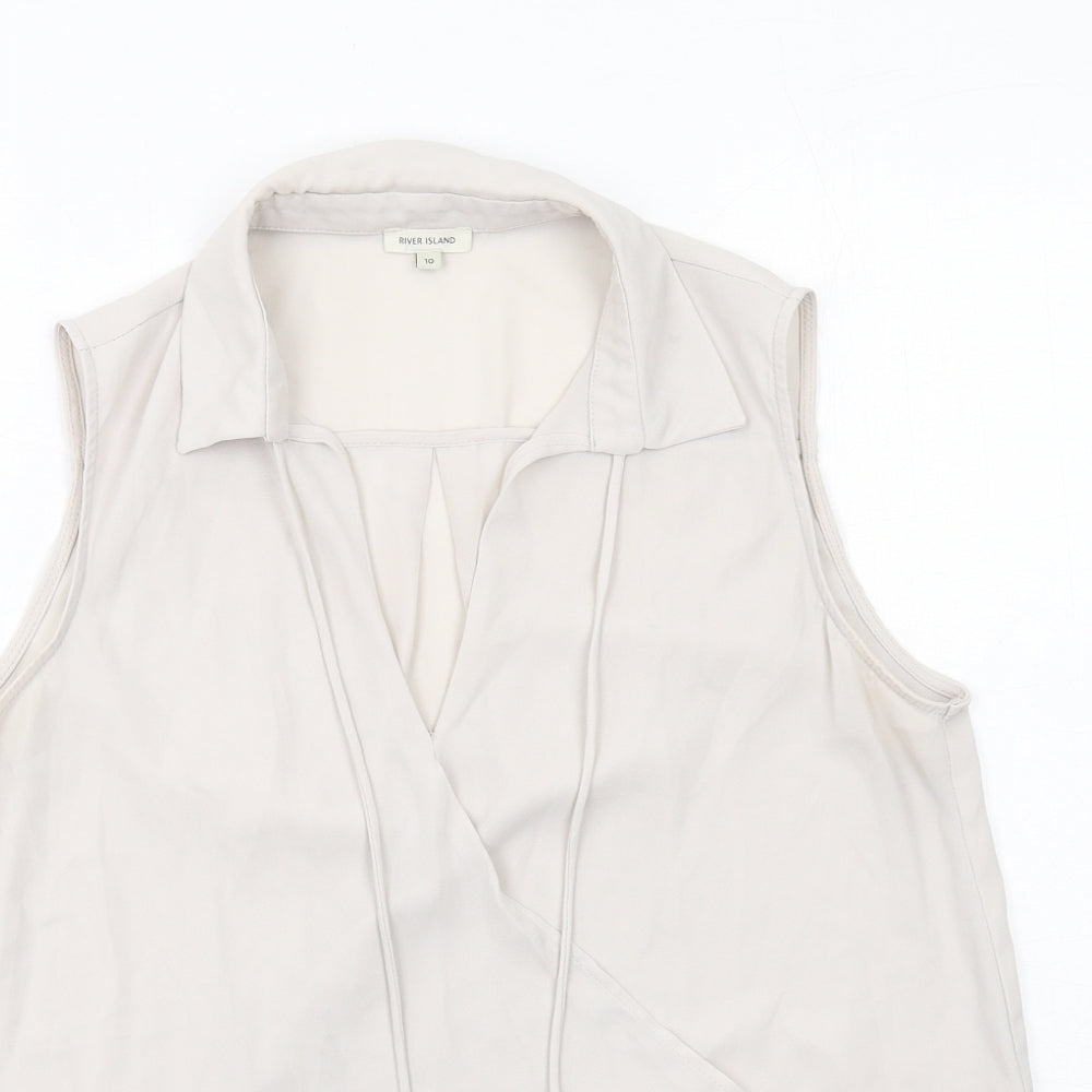 River Island Womens Grey Polyester Basic Tank Size 10 Collared