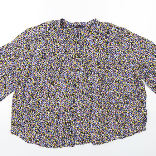 Marks and Spencer Womens Multicoloured Geometric Viscose Basic Button-Up Size 18 Round Neck