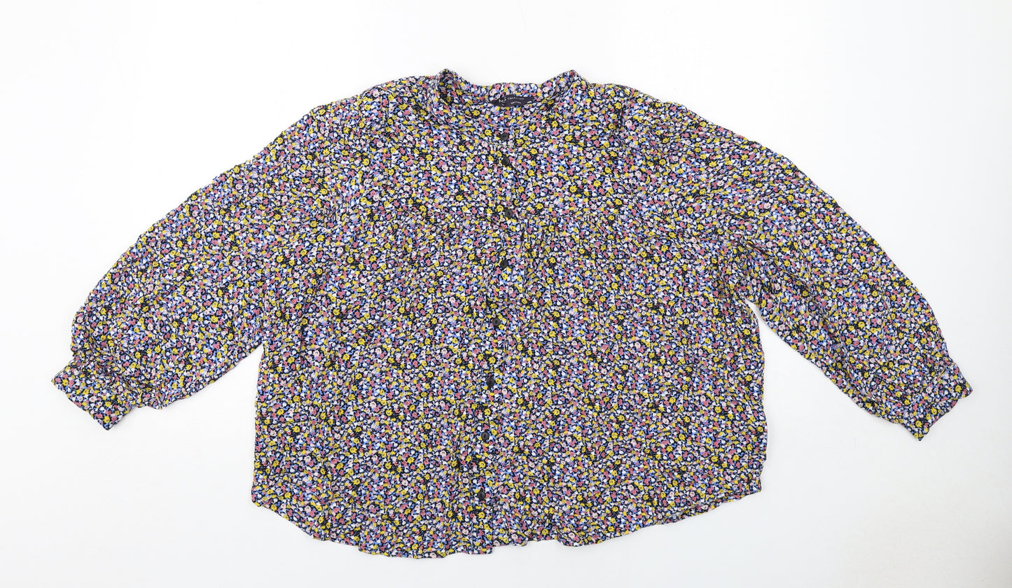 Marks and Spencer Womens Multicoloured Geometric Viscose Basic Button-Up Size 18 Round Neck