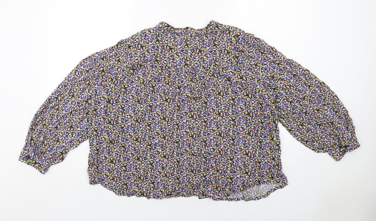 Marks and Spencer Womens Multicoloured Geometric Viscose Basic Button-Up Size 18 Round Neck