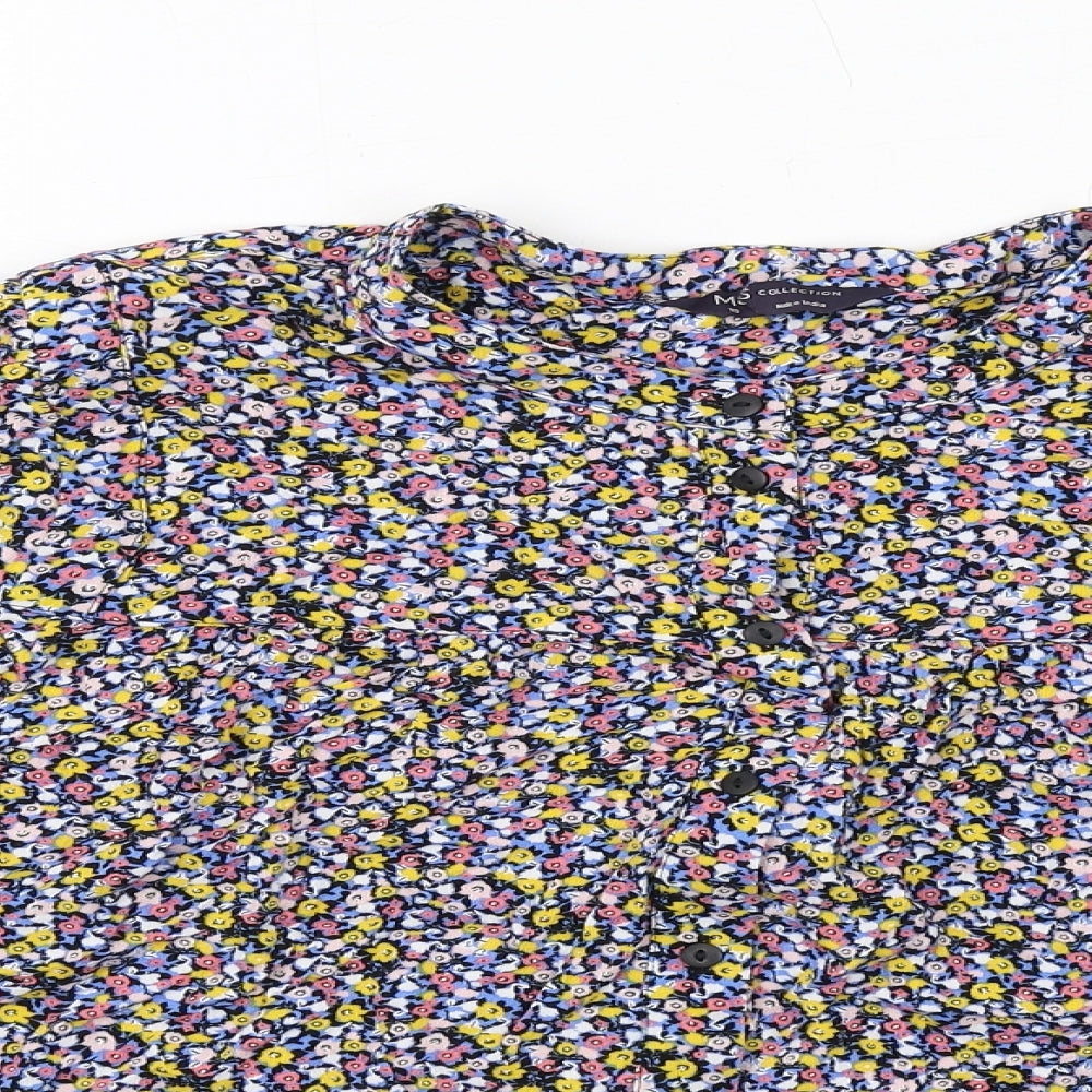 Marks and Spencer Womens Multicoloured Geometric Viscose Basic Button-Up Size 18 Round Neck