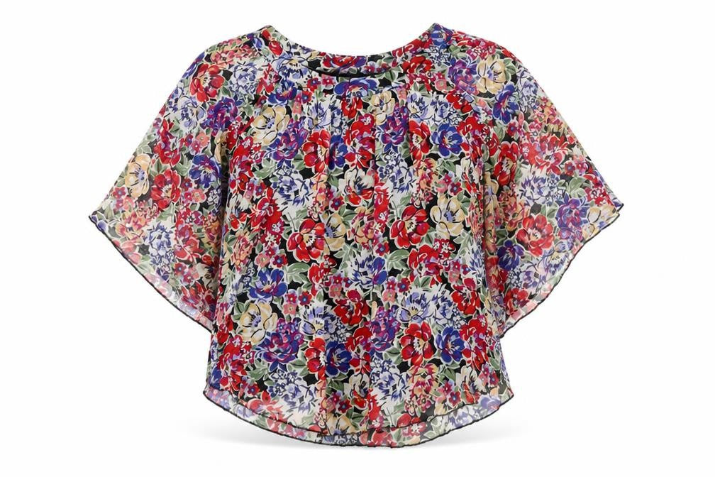 Front view of Dunnes women’s multicoloured floral polyester basic blouse, size UK 8, round neck
