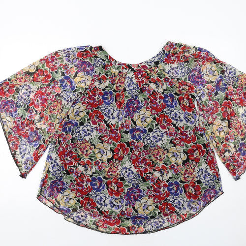 Dunnes Stores Womens Multicoloured Floral Polyester Basic Blouse Size 8 Round Neck