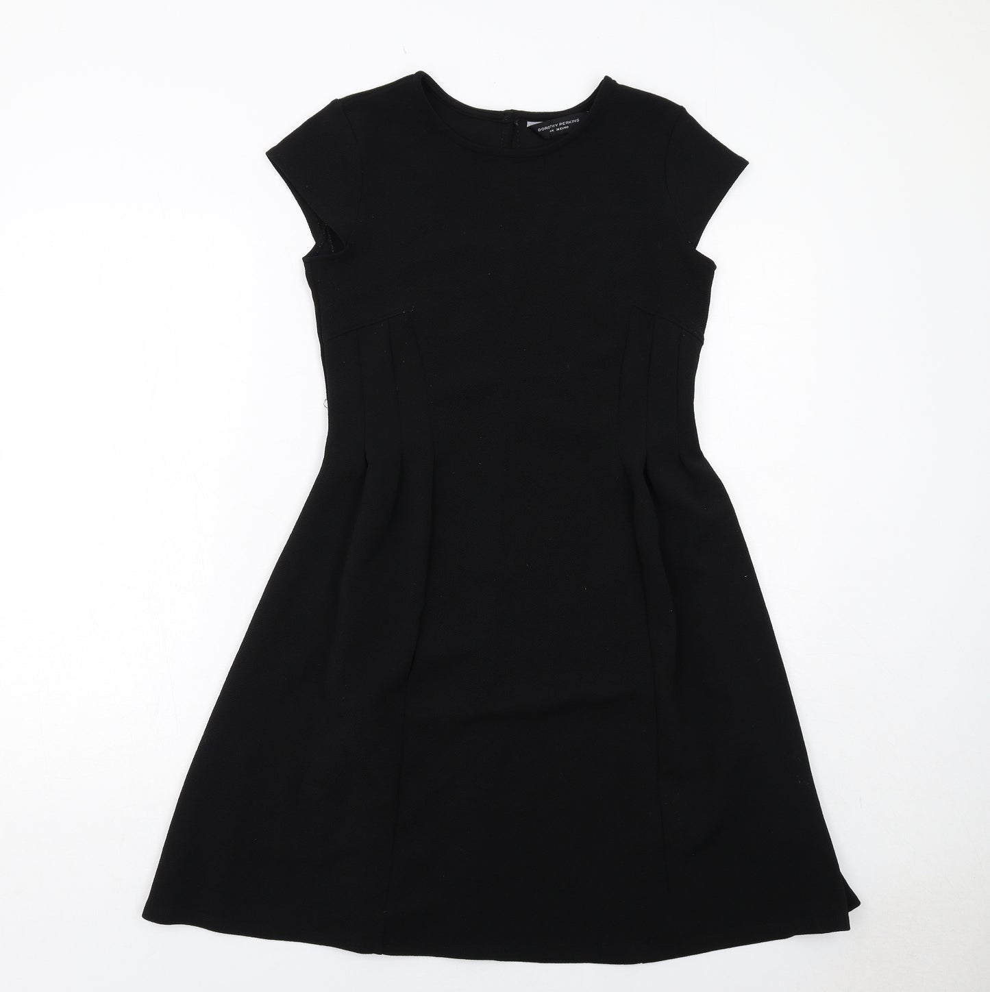 Dorothy Perkins Womens Black Polyester A-Line Size 8 Round Neck Button