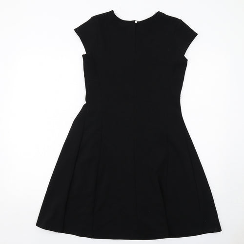 Dorothy Perkins Womens Black Polyester A-Line Size 8 Round Neck Button
