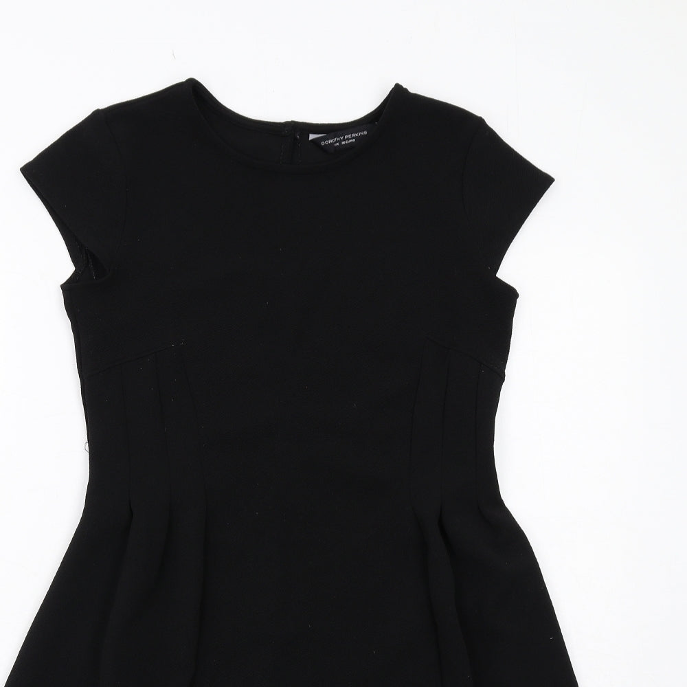 Dorothy Perkins Womens Black Polyester A-Line Size 8 Round Neck Button