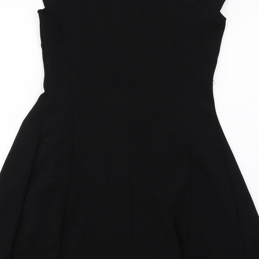Dorothy Perkins Womens Black Polyester A-Line Size 8 Round Neck Button