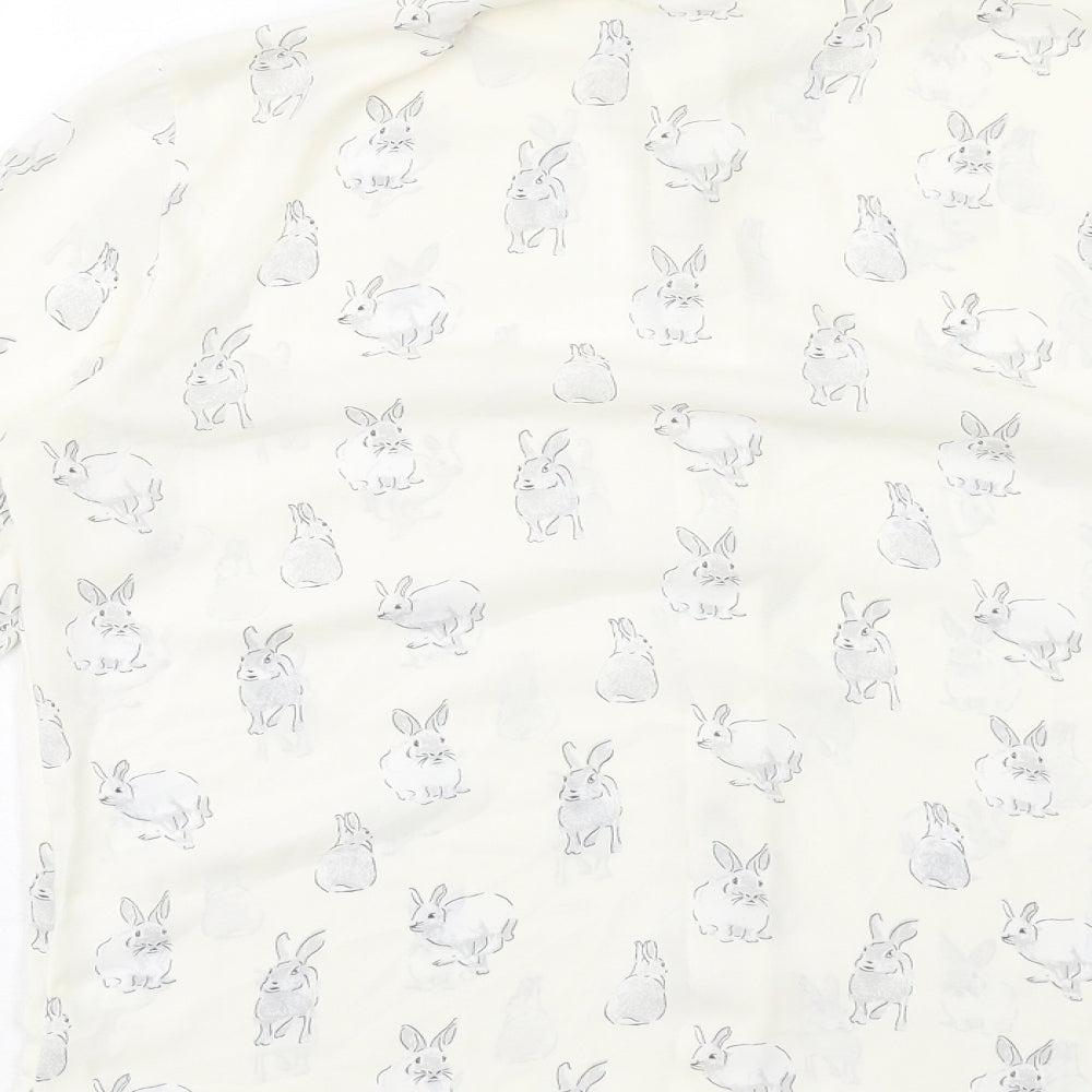 H&M Womens Ivory Geometric Polyester Basic Button-Up Size 8 Collared - Bunny Print