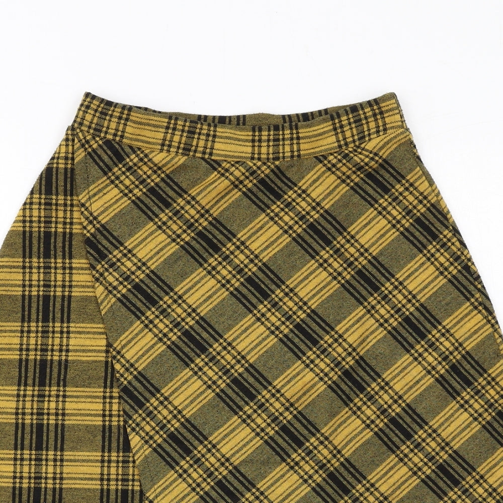 Zara Womens Yellow Plaid Polyester Swing Skirt Size S