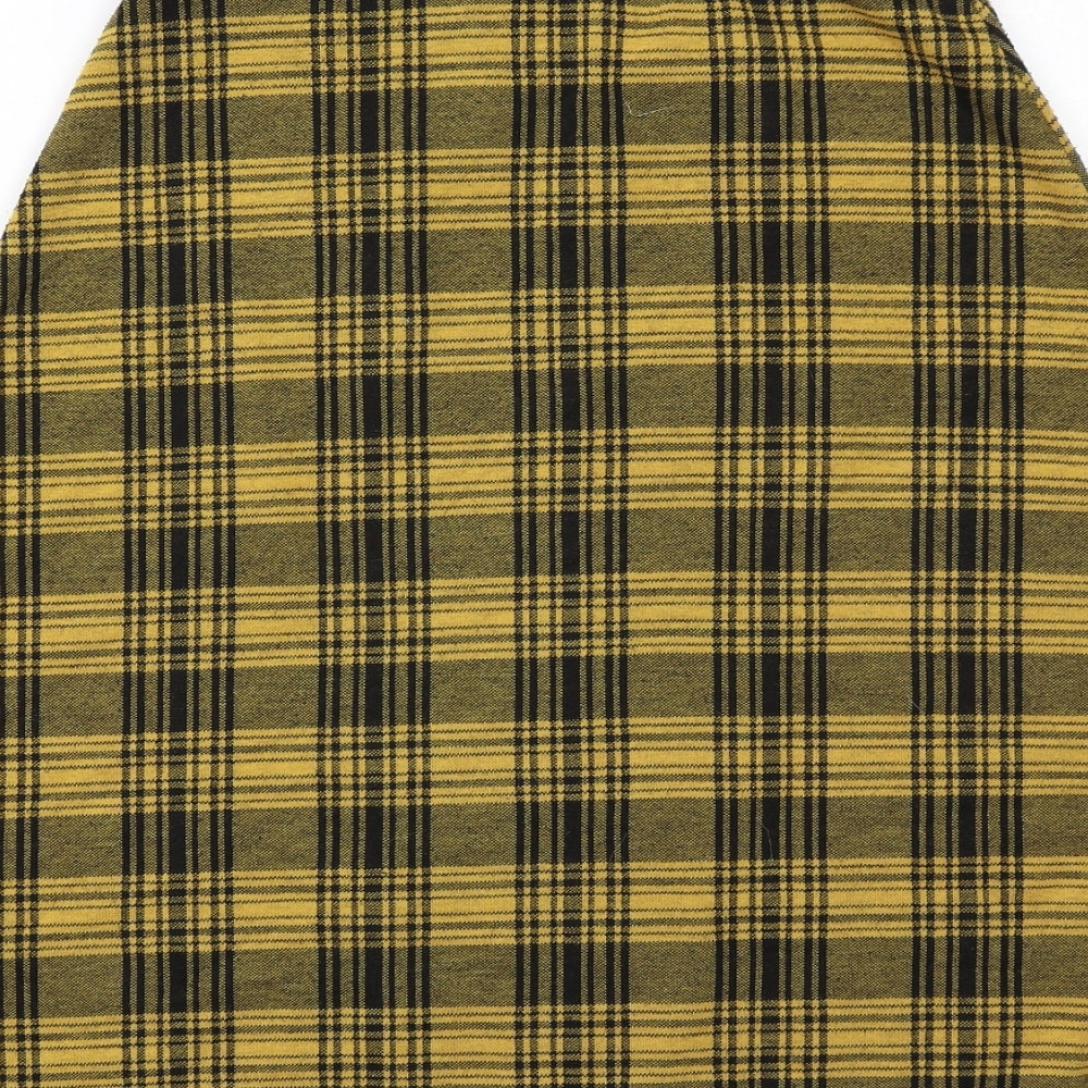 Zara Womens Yellow Plaid Polyester Swing Skirt Size S