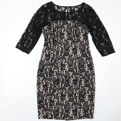Debenhams Womens Black Polyester Shift Size 12 Round Neck Zip