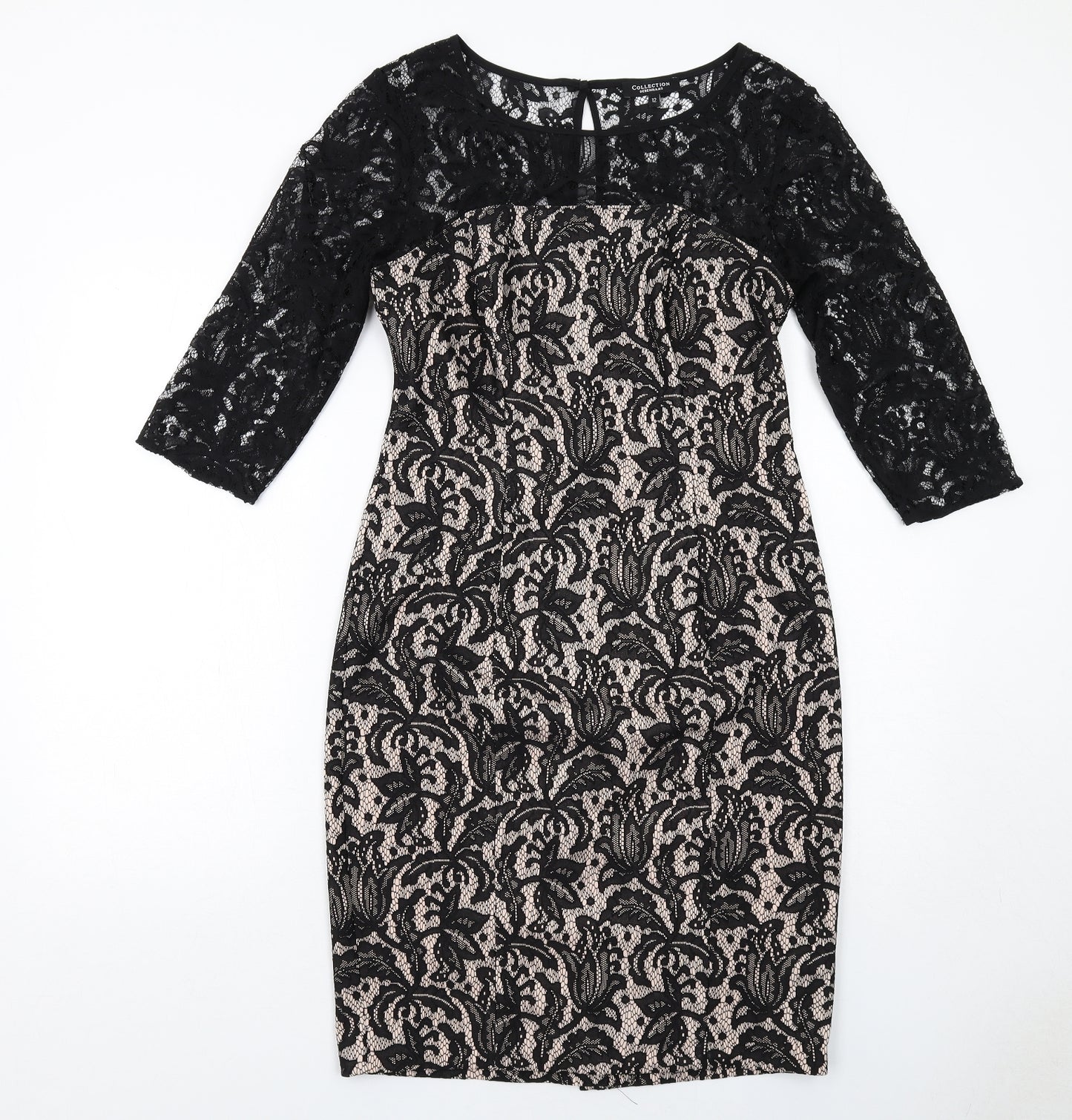 Debenhams Womens Black Polyester Shift Size 12 Round Neck Zip