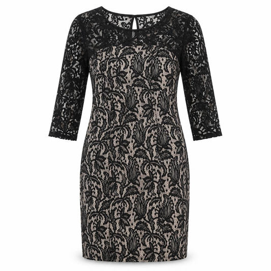Front view of Debenhams women’s black polyester shift, size UK 12, round neck zip