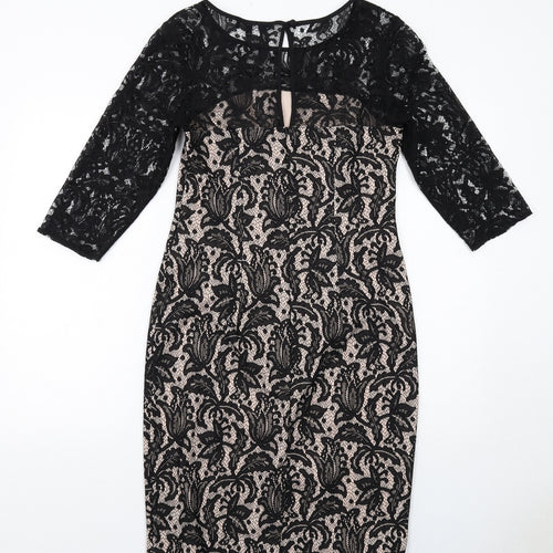 Debenhams Womens Black Polyester Shift Size 12 Round Neck Zip