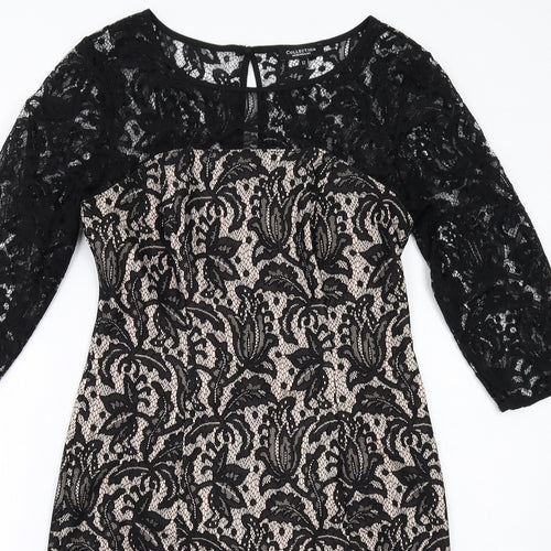 Debenhams Womens Black Polyester Shift Size 12 Round Neck Zip