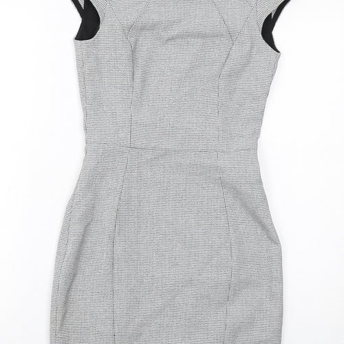 H&M Womens Grey Geometric Polyester Shift Size 4 Round Neck Zip