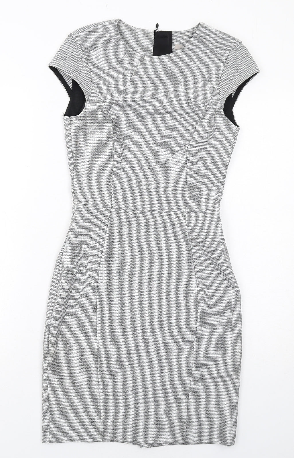 H&M Womens Grey Geometric Polyester Shift Size 4 Round Neck Zip