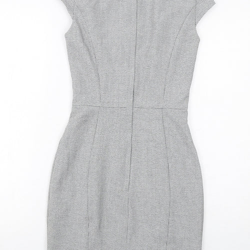 H&M Womens Grey Geometric Polyester Shift Size 4 Round Neck Zip