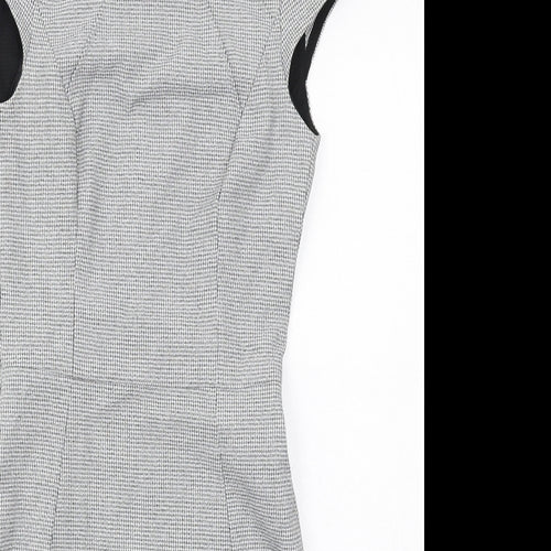 H&M Womens Grey Geometric Polyester Shift Size 4 Round Neck Zip