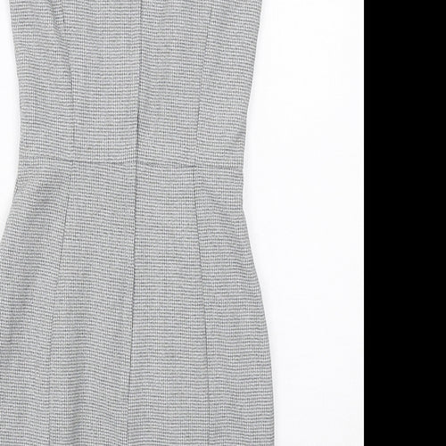 H&M Womens Grey Geometric Polyester Shift Size 4 Round Neck Zip