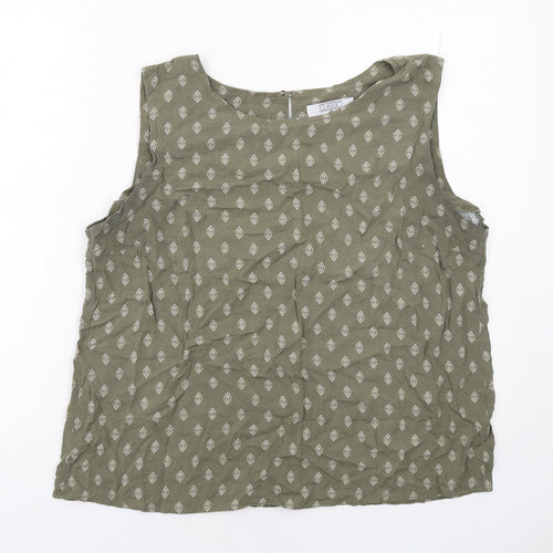 Classic Womens Green Geometric Viscose Basic Tank Size 18 Round Neck