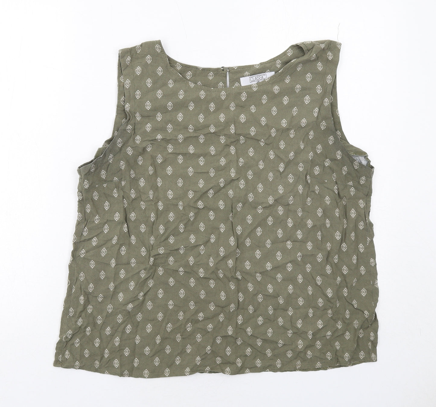 Classic Womens Green Geometric Viscose Basic Tank Size 18 Round Neck