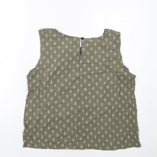 Classic Womens Green Geometric Viscose Basic Tank Size 18 Round Neck