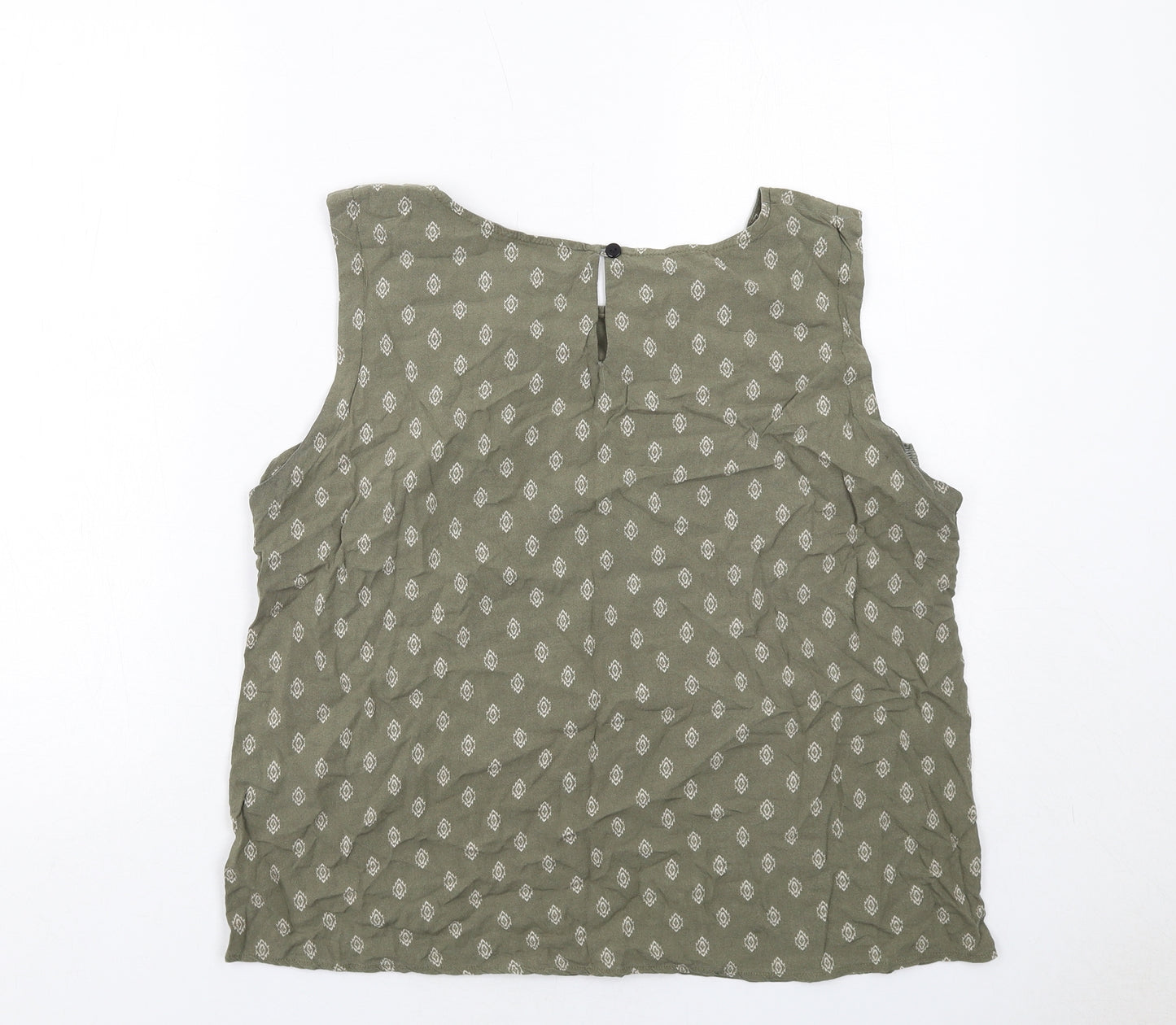 Classic Womens Green Geometric Viscose Basic Tank Size 18 Round Neck