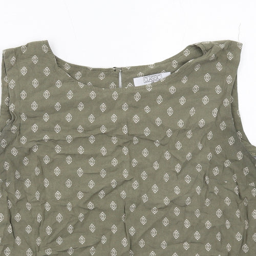 Classic Womens Green Geometric Viscose Basic Tank Size 18 Round Neck