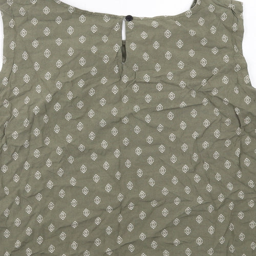 Classic Womens Green Geometric Viscose Basic Tank Size 18 Round Neck