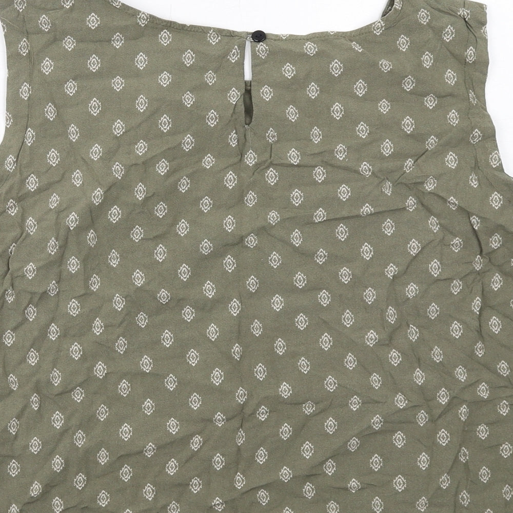 Classic Womens Green Geometric Viscose Basic Tank Size 18 Round Neck
