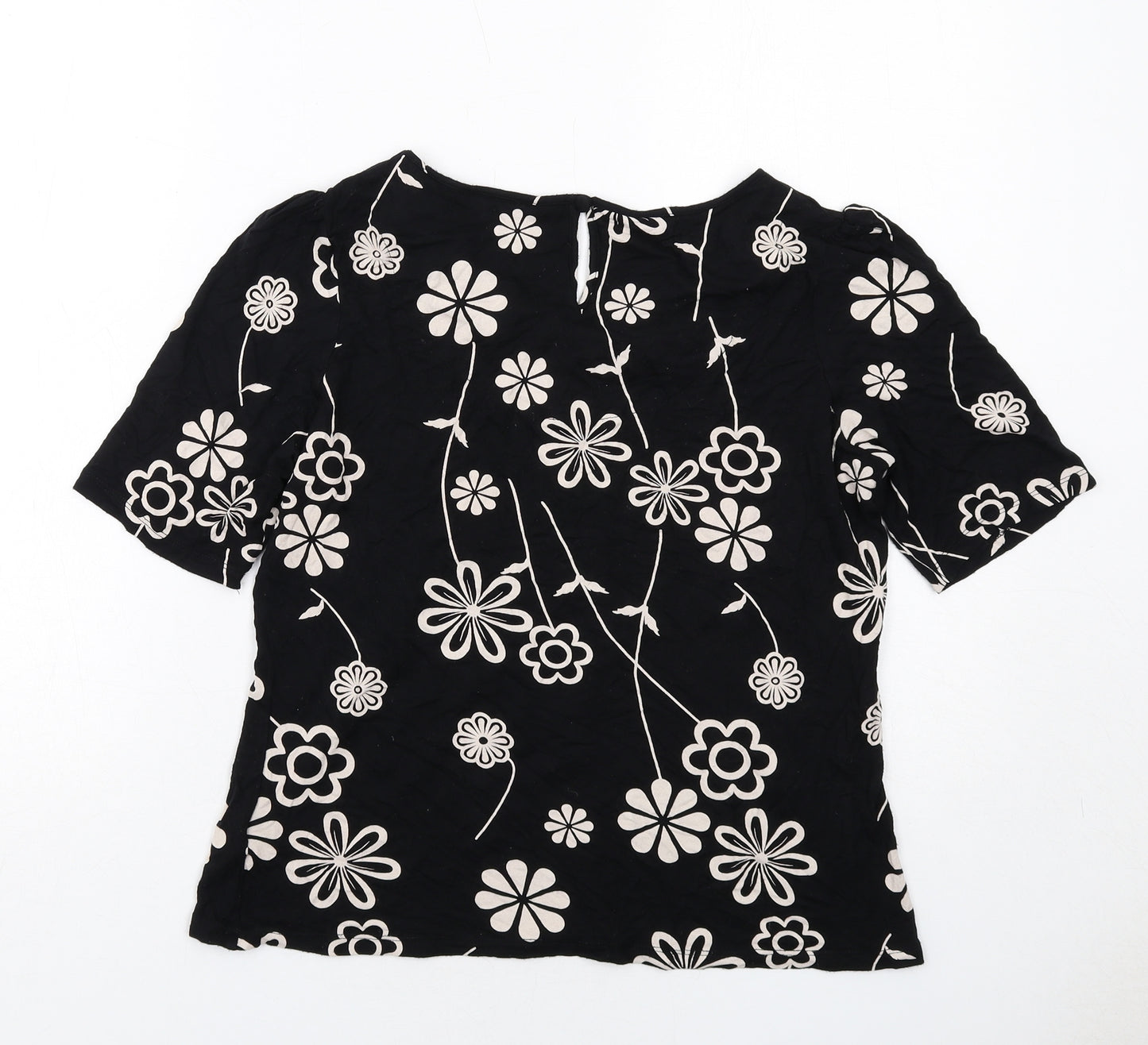 NEXT Womens Black Floral Viscose Basic Blouse Size 14 Round Neck