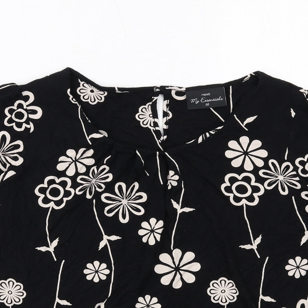NEXT Womens Black Floral Viscose Basic Blouse Size 14 Round Neck