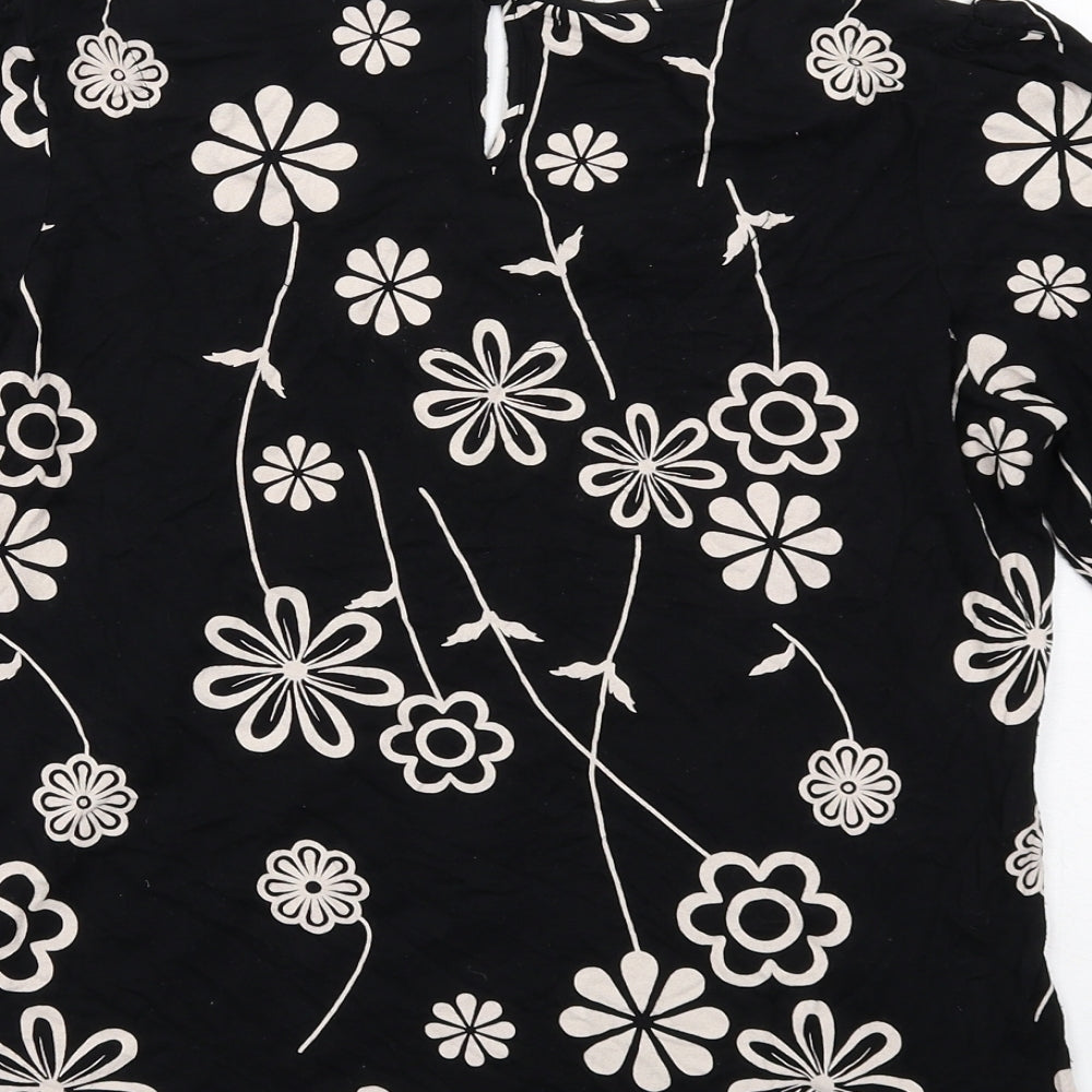 NEXT Womens Black Floral Viscose Basic Blouse Size 14 Round Neck