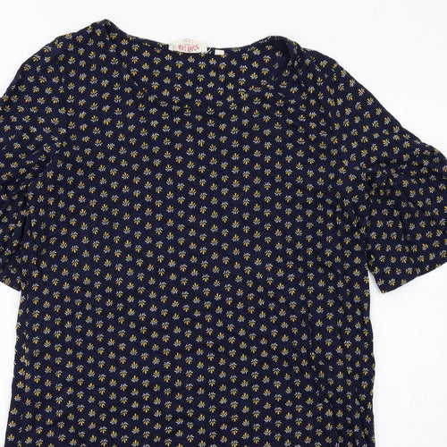 Fat Face Womens Blue Geometric Cotton A-Line Size 12 Round Neck Pullover