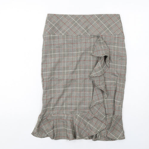 Sweewe Womens Beige Plaid Viscose Trumpet Skirt Size M Zip