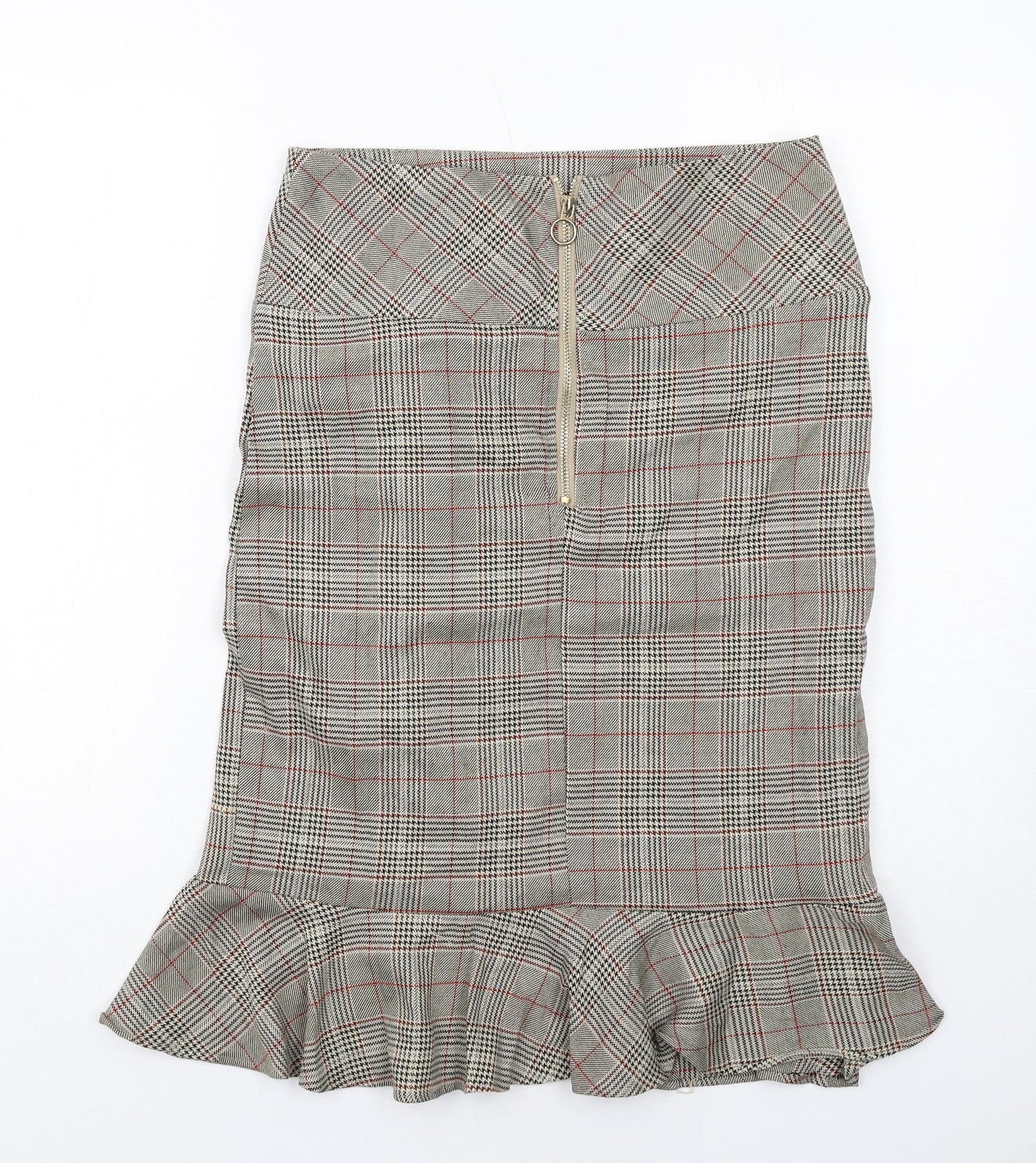 Sweewe Womens Beige Plaid Viscose Trumpet Skirt Size M Zip